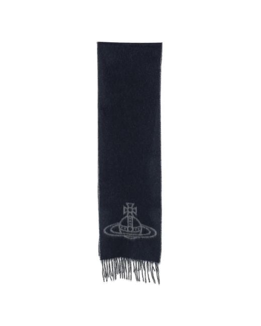 Vivienne Westwood Blue Orb-Logo Fringed Scarf
