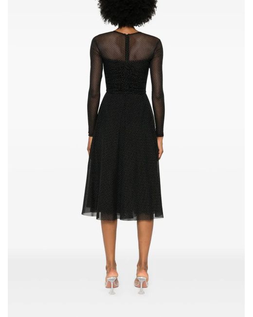 Nissa Black Rhinestone-Embellished Tulle Midi Dress