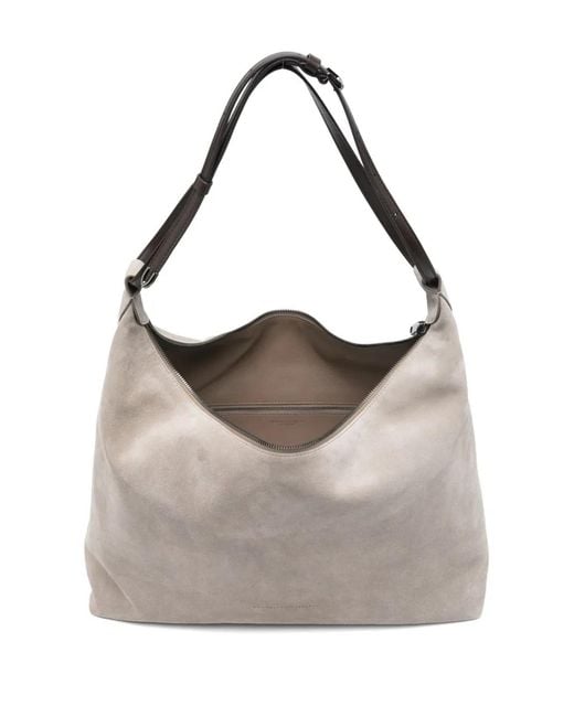 Brunello Cucinelli Gray Suede Shoulder Bag