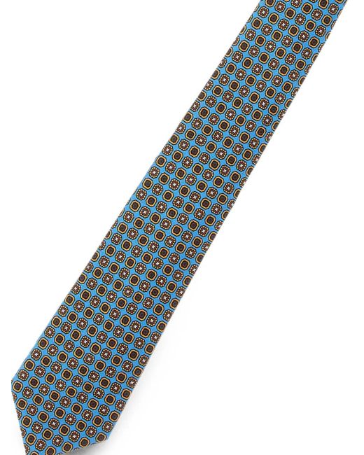 Kiton Blue Geometric-Pattern Seven-Fold Tie for men