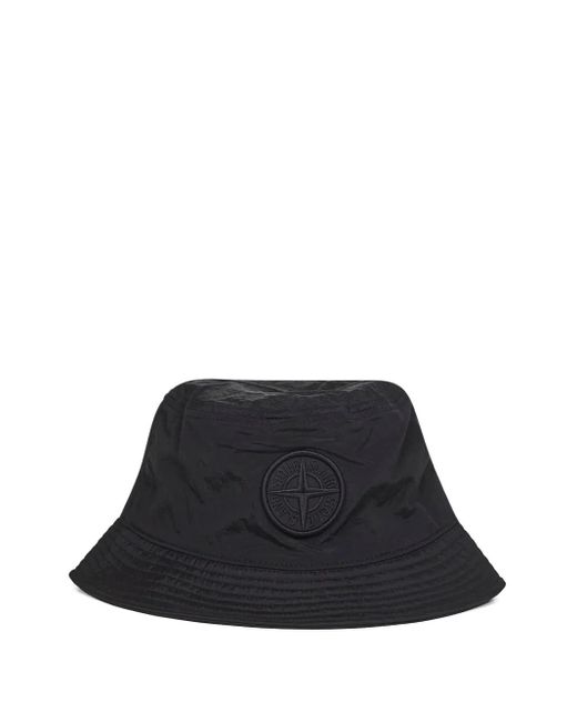 Stone Island Black Compass Logo Bucket Hat for men