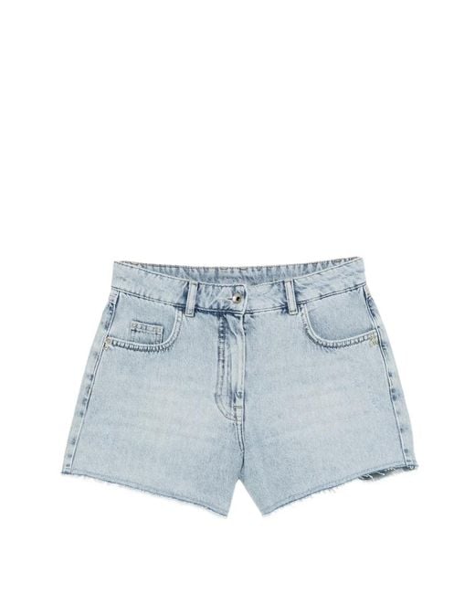 Patrizia Pepe Blue Frayed-Hem Shorts