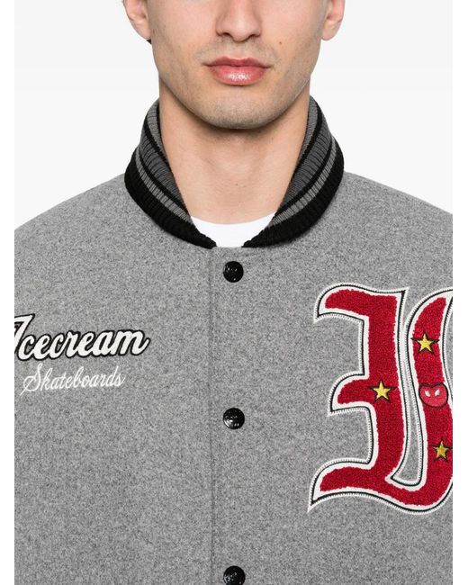 ICECREAM Gray Logo-Appliqué Bomber Jacket for men