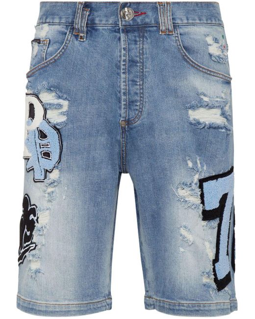 Philipp Plein Jeans-Shorts im Distressed-Look in Blue für Herren