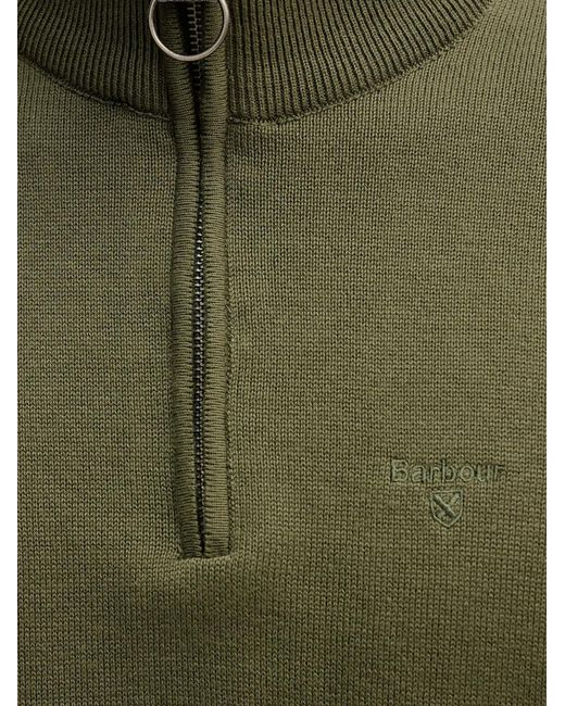 Barbour Green Zip Neck Sweater for men