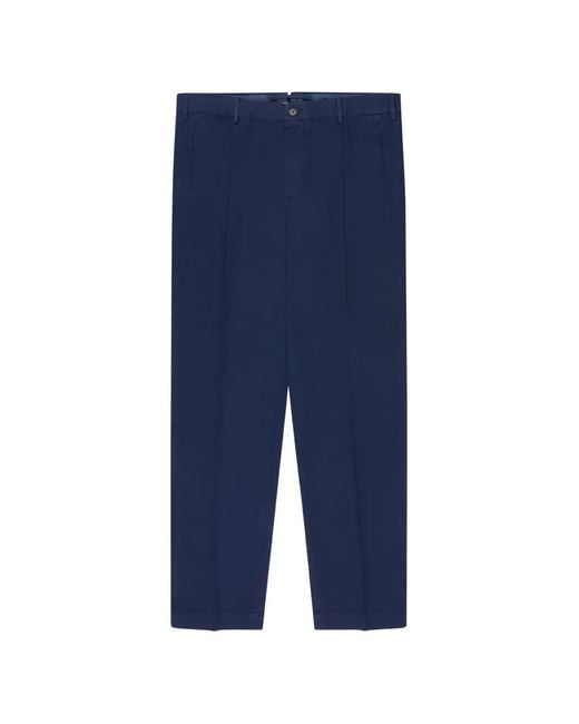 Slowear Blue Pleated Tapered Trousers for men