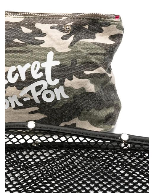 Secret Pon-pon Black City Camouflage-Print Mesh-Overlay Clutch Bag