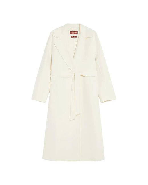 Max Mara White Cles Belted Longo-Sleeve Coat