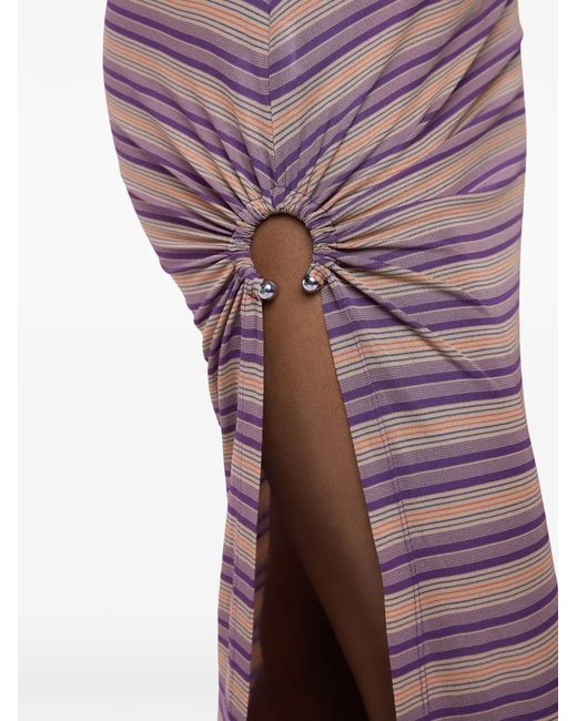 Rabanne Purple Piercing-Detail Striped Maxi Skirt