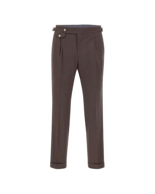 Barba Napoli Gray Front Pleats Side Buckle Trousers for men