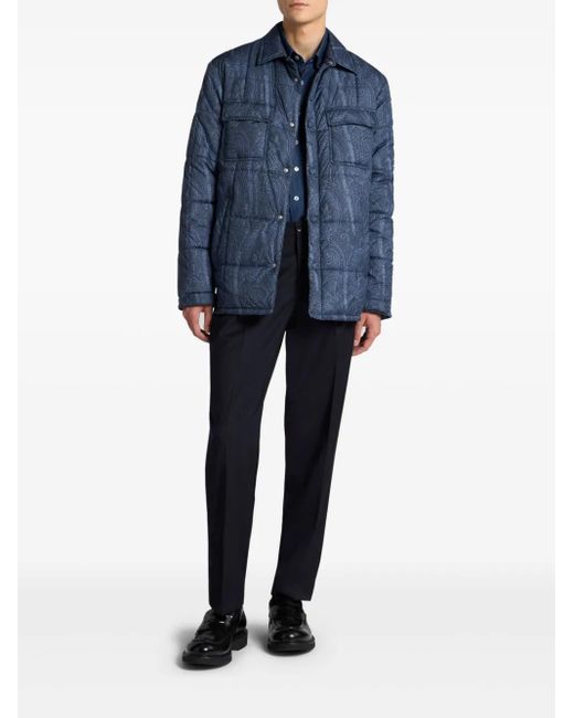 Etro Blue Quilted Printed Shirt Jacket for men