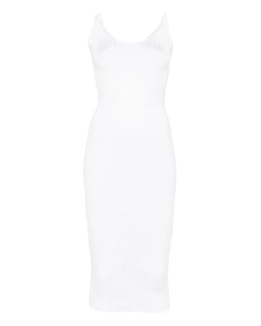 Mugler Geribbelde Midi-Jurk in het White