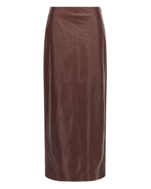 Brunello Cucinelli Brown Column Back-Split Leather Midi Skirt