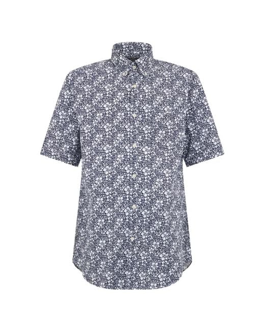 Paul & Shark Blue Floral-Print Short-Sleeve Shirt for men