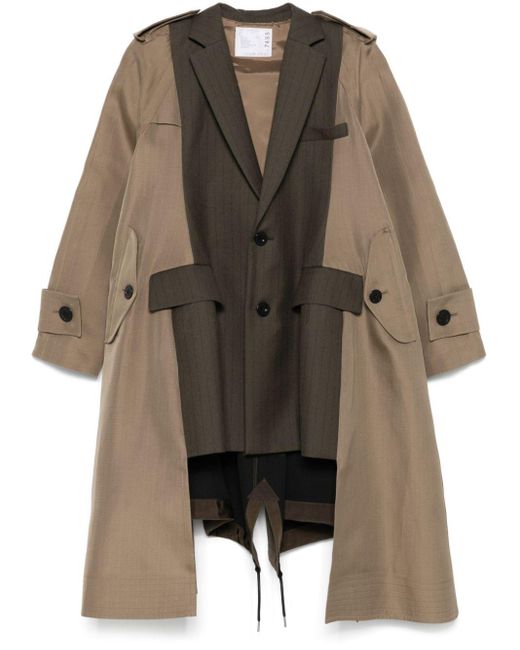 Sacai Brown Panelled-Design Trench Coat