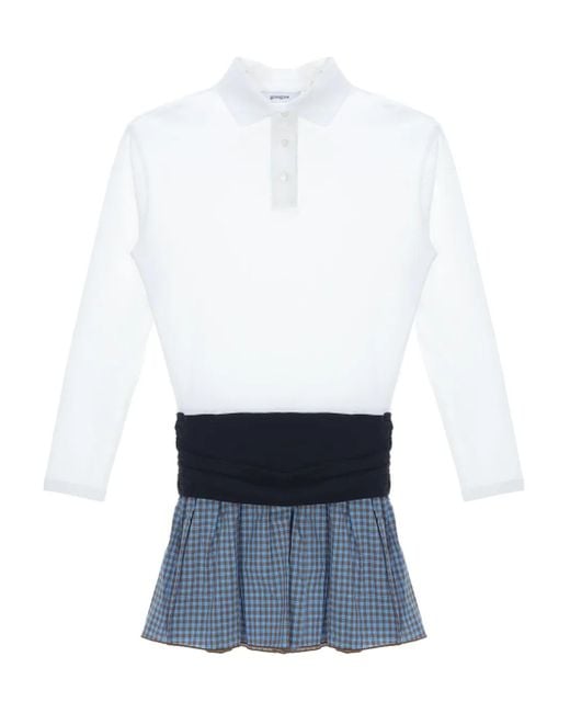 GIMAGUAS White Chico Polo-neck Gingham Mini Dress