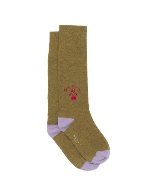 Marni Green Logo-Knit Rib-Trimmed Socks