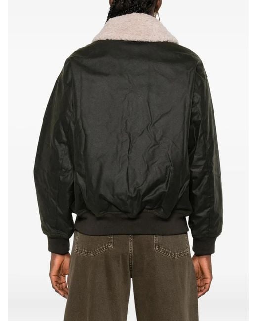 Barbour Black Shearling-Collar Zip-Front Jacket