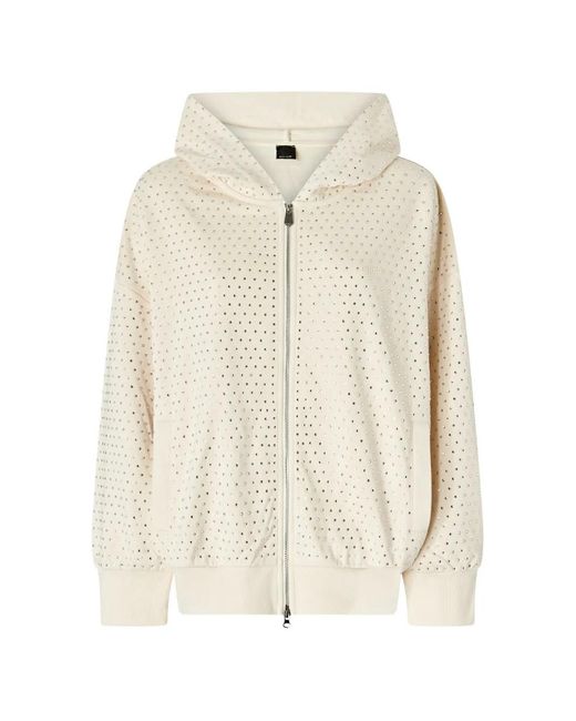Pinko White Rhinestone-Embellished Zip-Up Hoodie