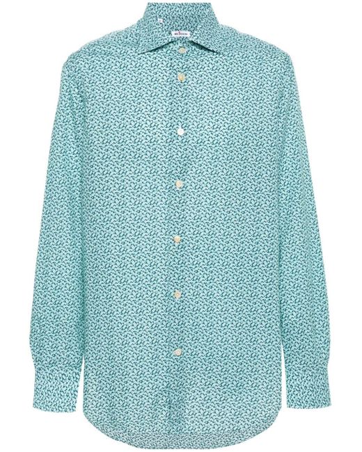 Kiton Blue Floral-print Cotton Shirt for men