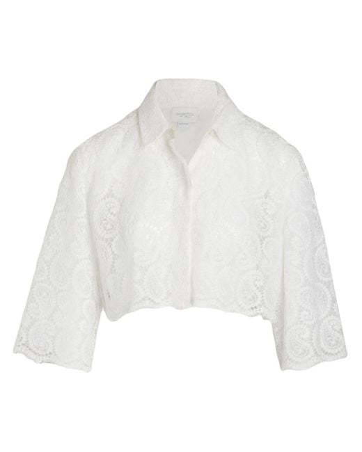 Giambattista Valli White Paisley-pattern Macramé Cropped Blouse