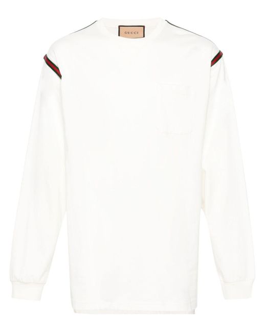 T-sirt en coton à rayures Web Gucci pour homme en coloris White
