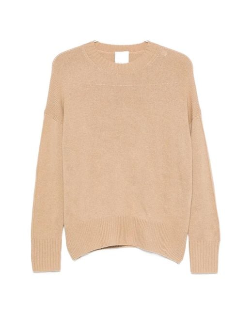 Allude Natural Ribbed-Knit Crew Neck Sweater
