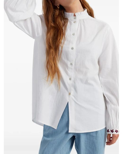 Chinti & Parker White Flower-Embroidered Shirt