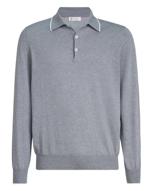 Brunello Cucinelli Gray Long-Sleeve Button-Fastening Polo Shirt for men