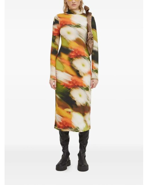 Stine Goya Natural Long-Sleeve Printed Midi Dress