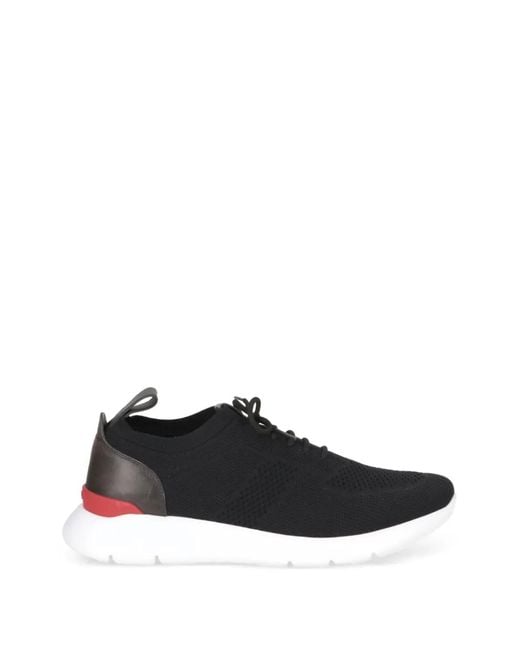 Isaia Black Knit-Panel Leather Sneakers for men
