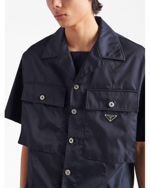 Prada Blue Re-nylon Short-sleeved Shirt for men