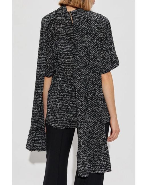 Balmain Black Script-Print Blouse