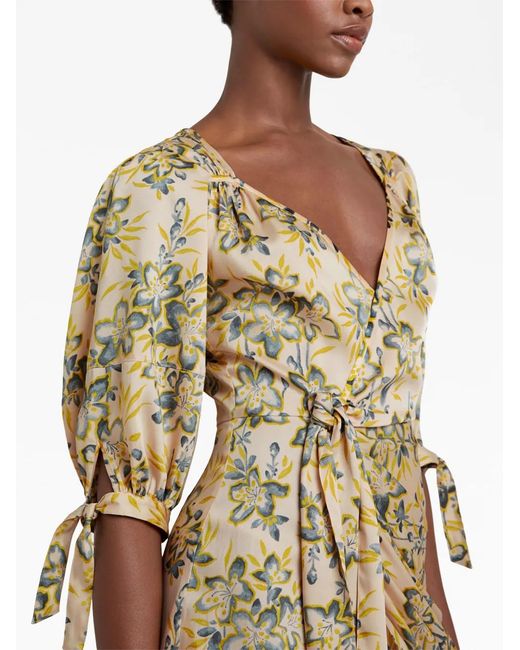 Cinq À Sept Metallic Floral-Print Gathered-Waist Dress