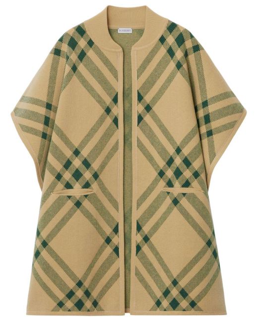 Burberry Green Check-pattern Wool-blend Cape