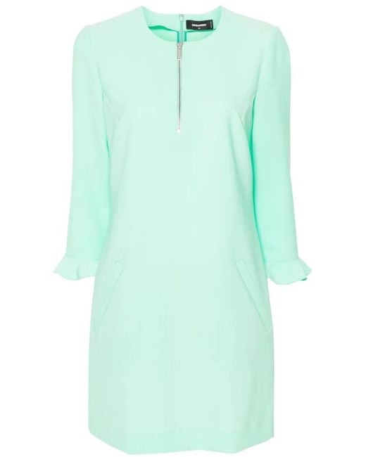 DSquared² Green Round-Neck Shift Minidress