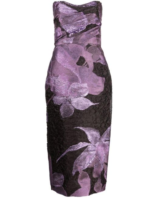 Robe mi-longue à fleurs Amsale en coloris Purple