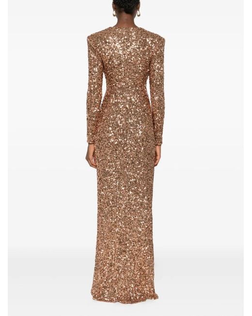 Elisabetta Franchi Brown V-Neck Long-Sleeve Maxi Dress
