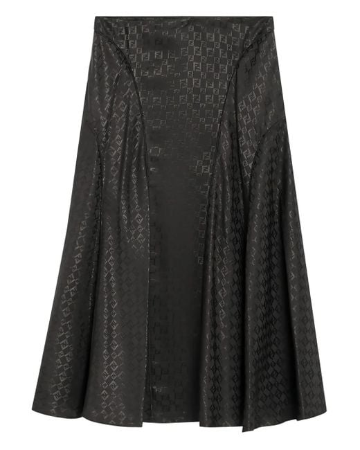 Fendi Ff-jacquard Midi Skirt Black