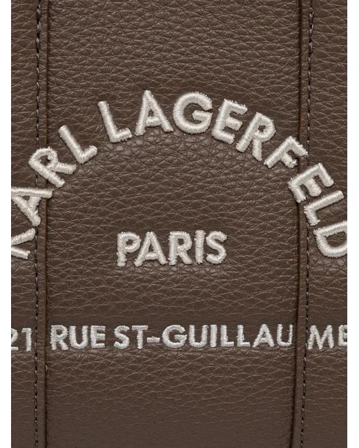 Karl Lagerfeld Brown Logo-Embroidered Pebbled Tote Bag