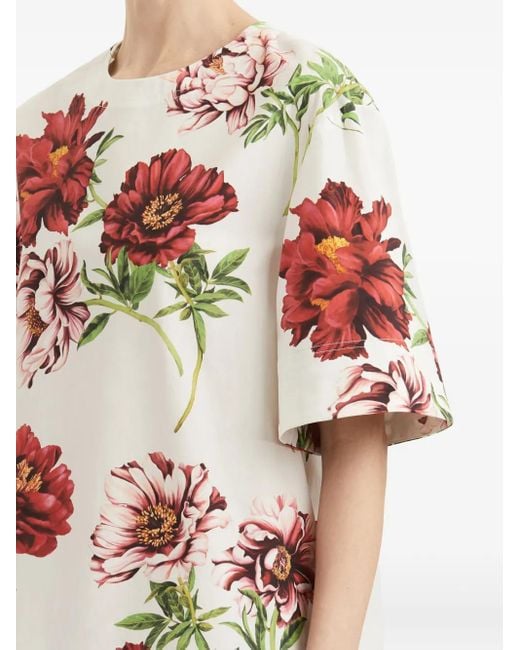 Robe Mi-Longue Imprimée Oscar de la Renta en coloris Red