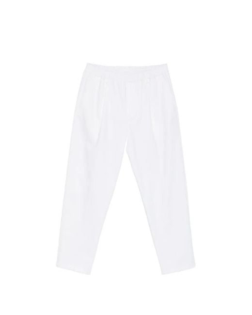 Eleventy White Pleated Elasticated-Waist Trousers for men