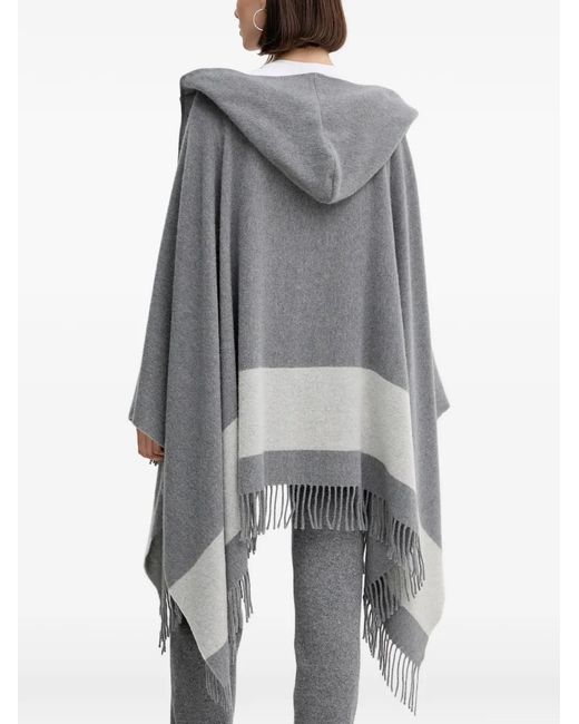 Liviana Conti Gray Poncho Frangé À Capuche
