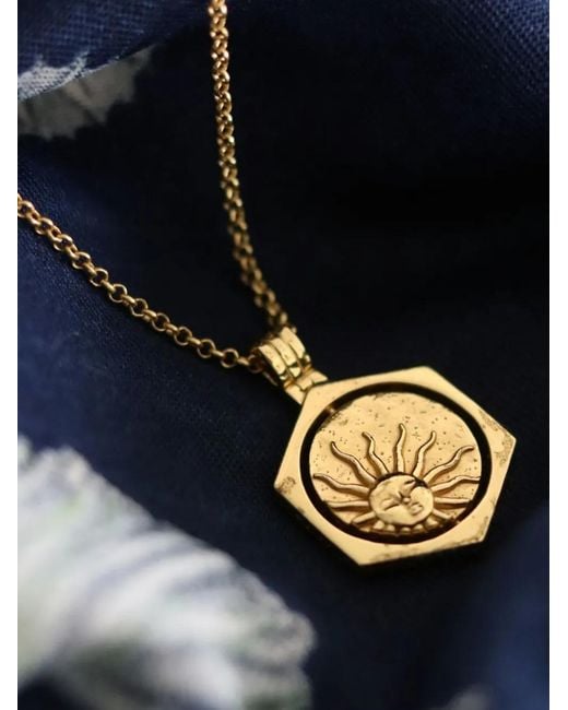 Ottoman Hands Brown Lapis Moon Rotating Pendant Necklace