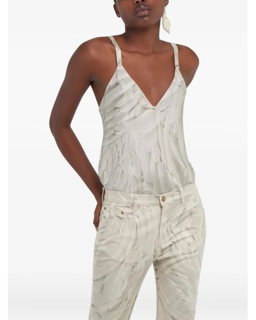 Roberto Cavalli フェザープリント シルクトップ White