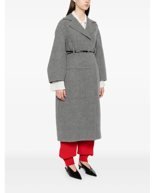 Jil Sander Gray Belted Wool-Cotton Coat