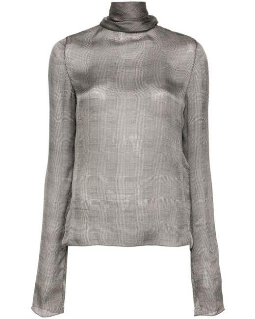 Saint Laurent Gray Tartan Sheer Top