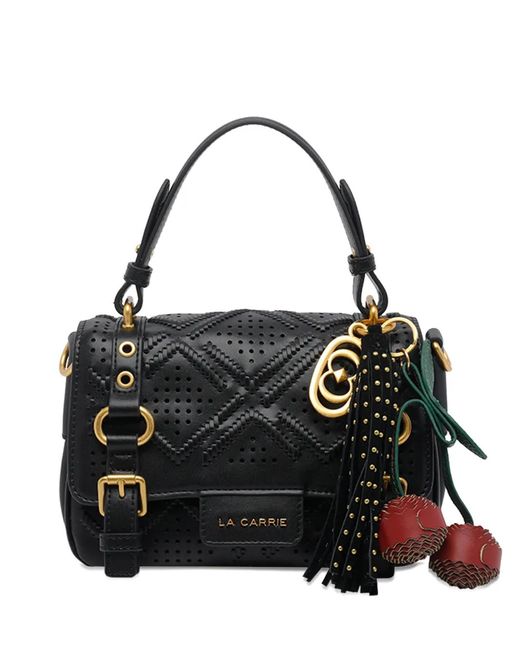La Carrie Black Labyrinth Atena Leather Tote Bag