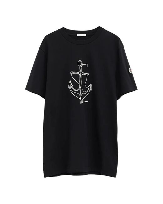 Moncler Black Embroidered Anchor Crewneck T-Shirt for men
