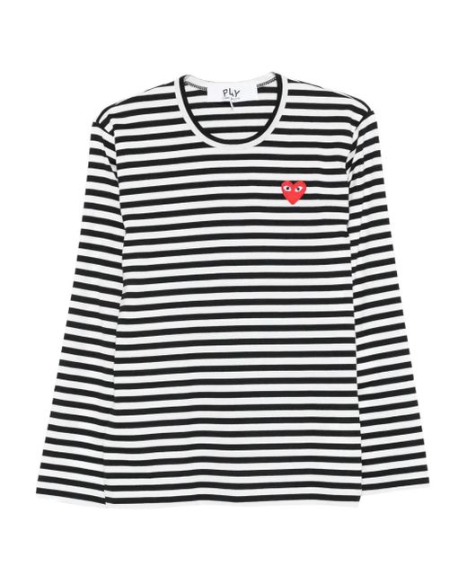 COMME DES GARÇONS PLAY Black Heart-Logo Striped T-Shirt